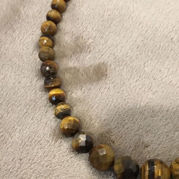 VINTAGE Sterling Silver Faceted Tigers Eye Necklace - Picture 4 of 11